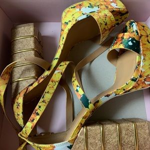 Floral Pattern Wedges/ Open toed/ Wide fit